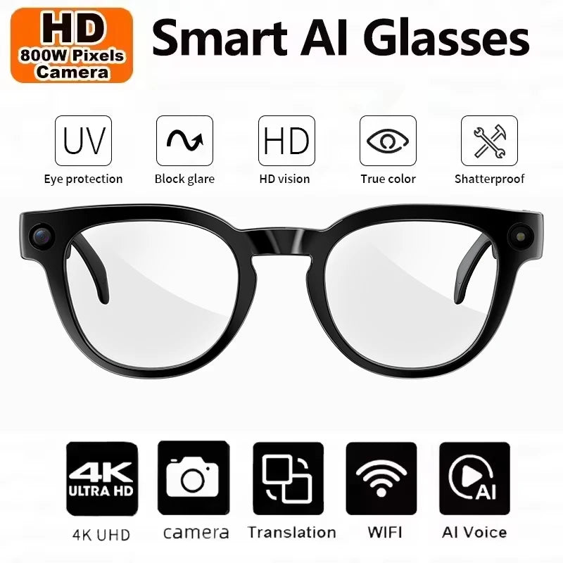 2026 New AI Smart Glasses 800W HD Camera Black Technology Image Translation Chat GPT Video Call Photo Waterproof For Men Women